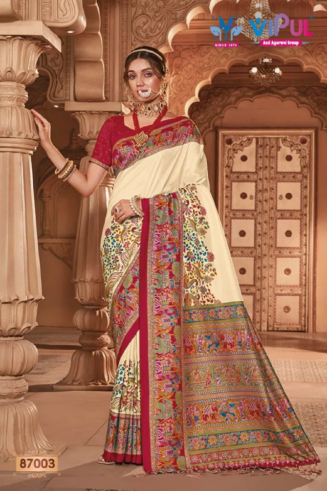 Ivory Silk By Vipul Silk Designer Printed Wedding Wear Saree Orders In India